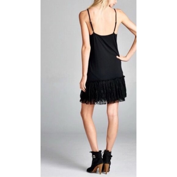Oddi Black Lace Trim Spaghetti Straps Ruffled Hem Scoop Neck Dress Extender L - Picture 5 of 10